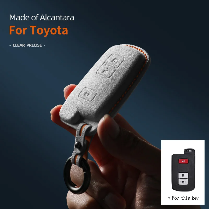 

Alcantara Car Key Case Cover Holder Key Shell Buckle For 2017-2021 Toyota Tacoma Land Cruise Prius V 4Runner 3 Buttons Keychain