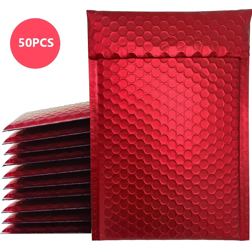 Holographic Bubble Mailer Red 50Pcs Mailing Envelope Waterproof Courier Bag Padded Bubble Envelopes Pack Bag for Shipping