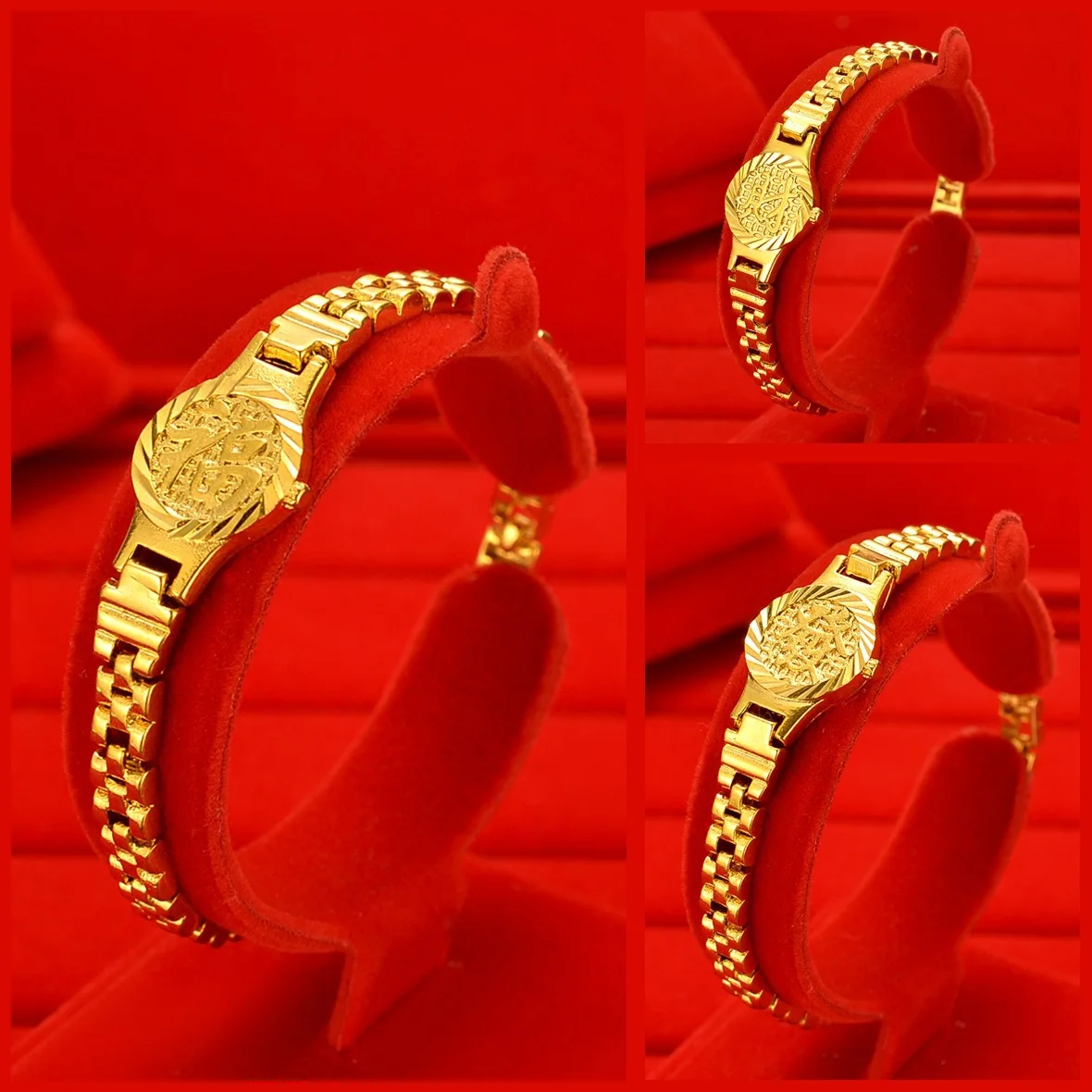 

Noble AU999 gold jewelry bracelet female blessing watch chain 24K pure gold fashion wrist chain goddess gift