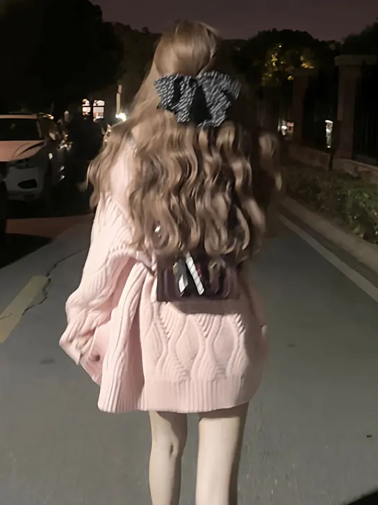 

Spring Aosphere Gentle Sle Loose Knitted Sweater Pink V-Ne Long Sve Soft Comfortable Cotton Faionable Top for Women