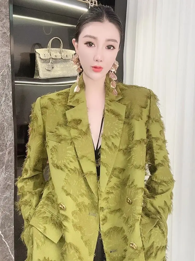 3-C3  2024 Summer Fashion New European Style Elegant Lady High-end Street-rockint Mambo Style Green Suit Jacket