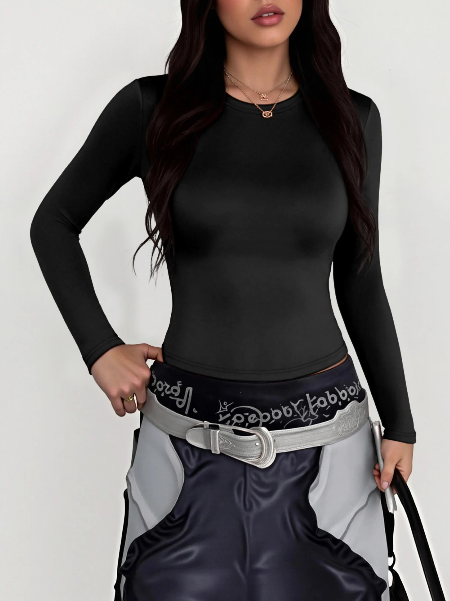 Breathable Fitted Long Sleeve Crop Blouse, Travel Friendly Basic Top for Coastal Getaways