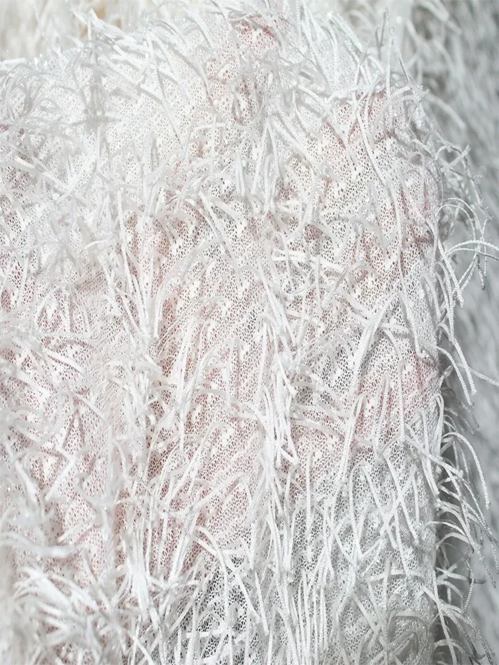 

White Tassel Jacquard Fabric Fashion Clothing Designer for Coat Skirt Diy Sewing By The Yard Material Cloth Wholesale