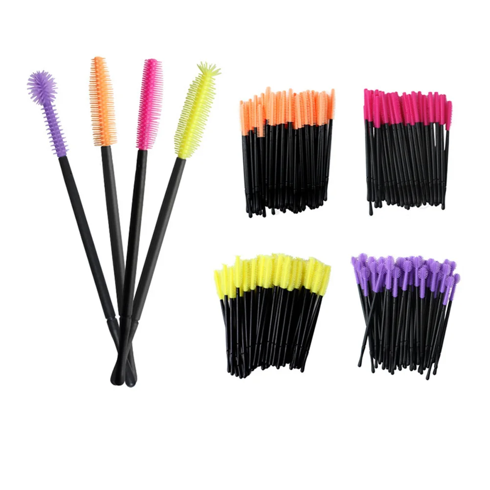 50 Uds varitas desechables juego de cepillos de pestañas peine de silicona para cejas máscara desechable para mujeres herramienta de maquillaje rosa rojo