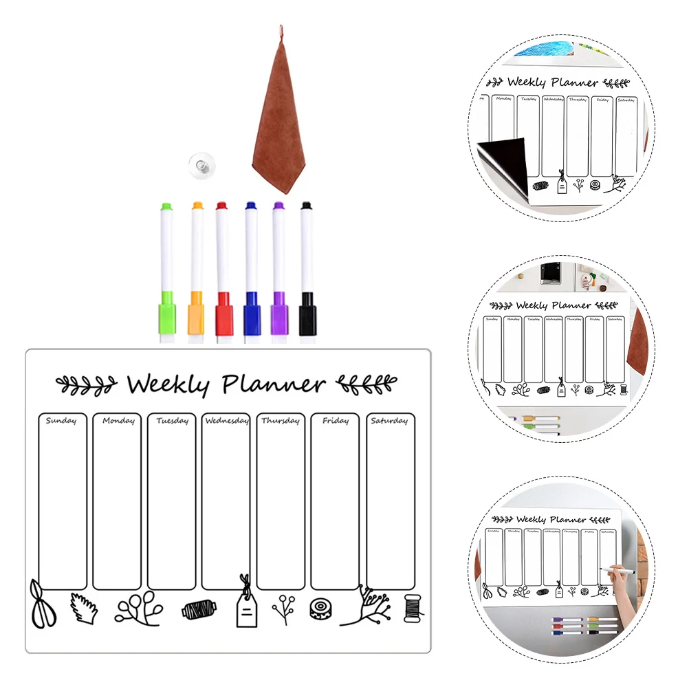 مجموعة واحدة من لوحة الرسائل المغناطيسية، مخطط مسح جاف شفاف للثلاجة، سطح كتابة أملس، منظم جدول قابل لإعادة الاستخدام للمطبخ