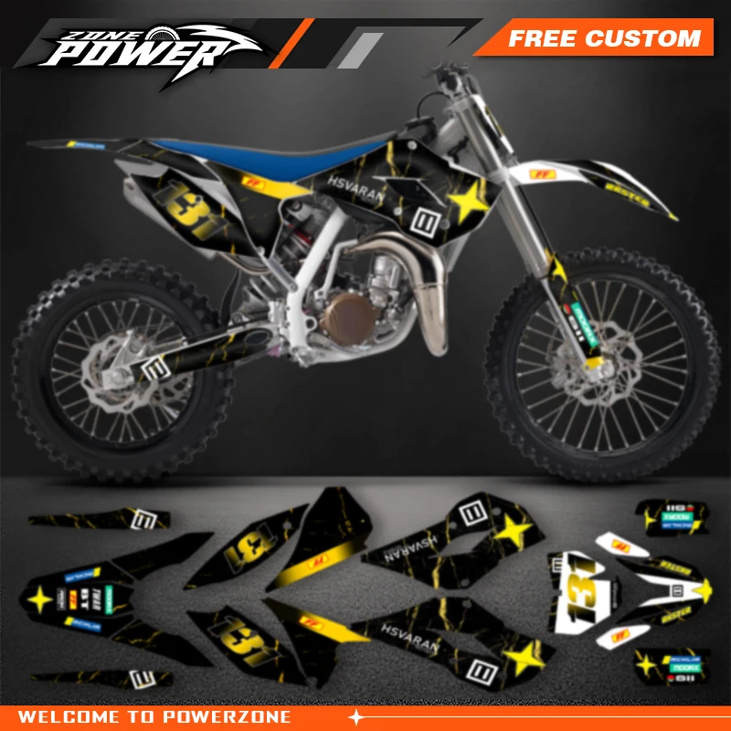 

Полный набор мотоциклетных наклеек Powerzone для Husqvarna TC85 TC 85 2014 2015 2016 2017 85cc, наборы наклеек с графикой и декором на заказ