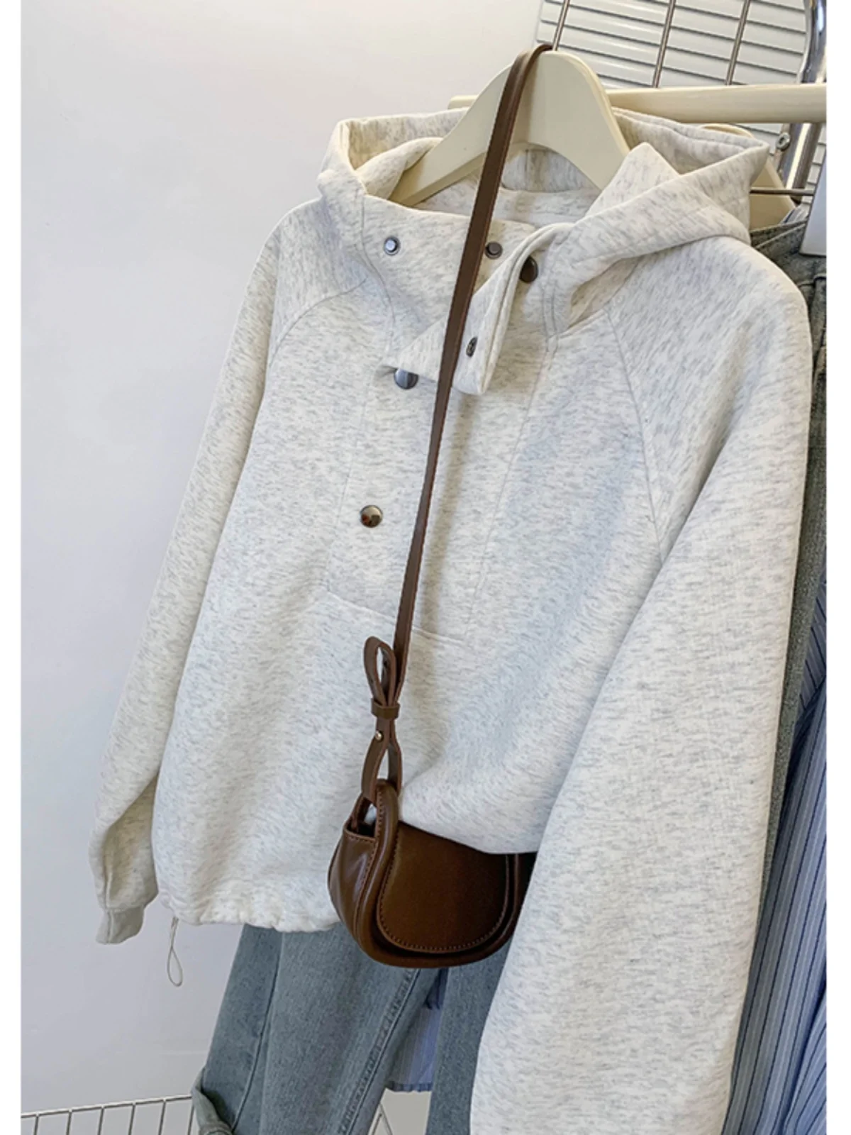 American Sle-Sudadera con capucha holgada y informal para mujer, Top con cuello levantado, diseño de talla pequeña, otoño e invierno