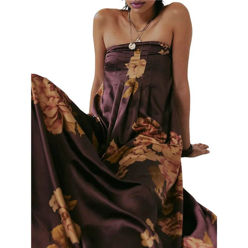 ABP-robe Maxi florale pour femmes, sans manches, dos nu, ligne a, longue robe fluide, dos creux, bretelles Spaghetti