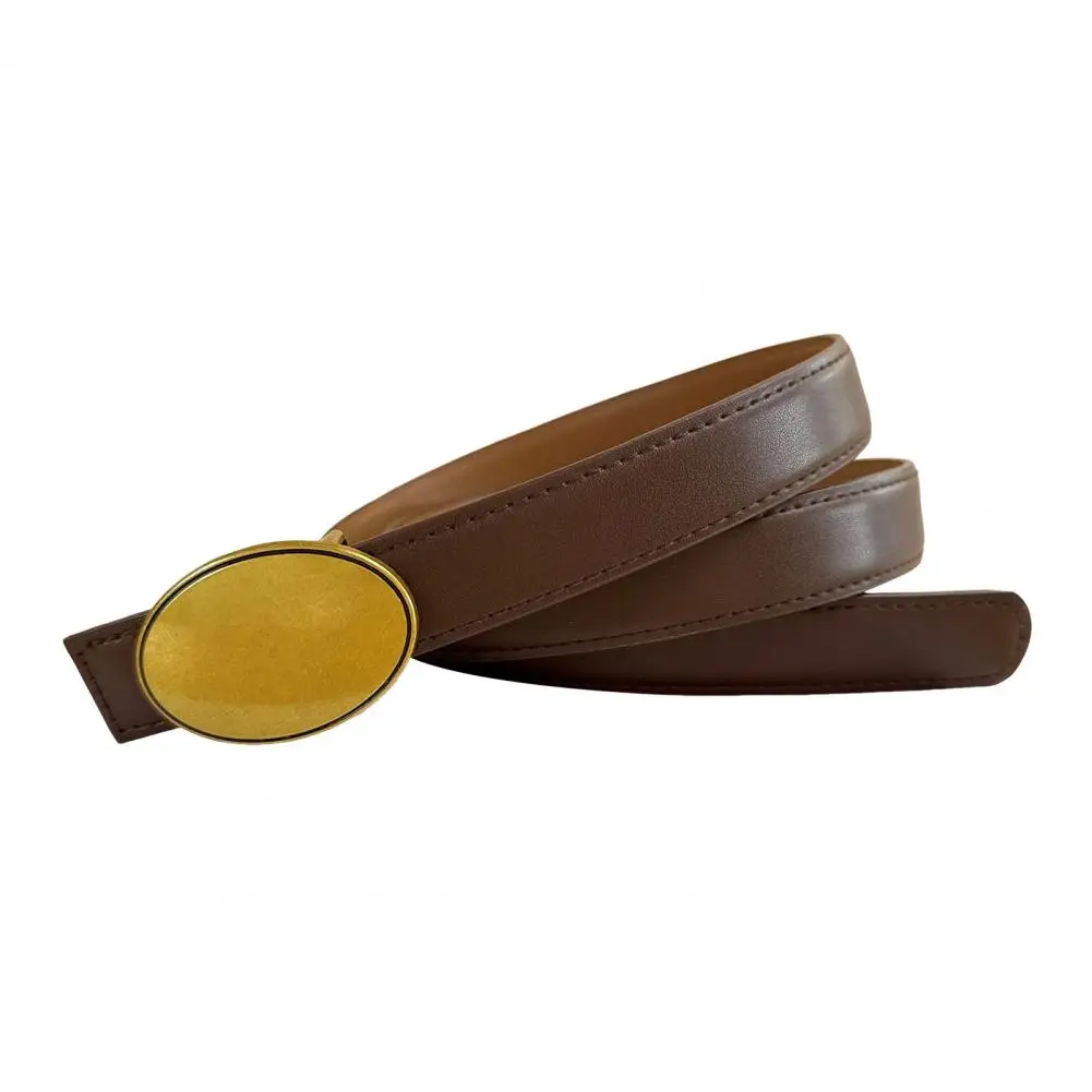 Comfortable Fit Waist Strap Women's Slim Faux Leather Belt with Oval Buckle Adjustable Narrow Waist Strap for Dresses for Women