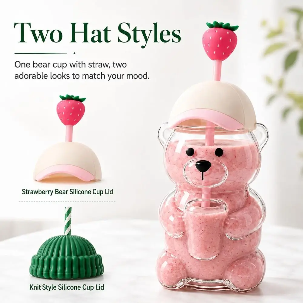 Gifts with Lid Bear Drinking Cup Transparent Large Capacity Bear Straw Cup Teddy Bear Plastic Cup Daily Beverage Use