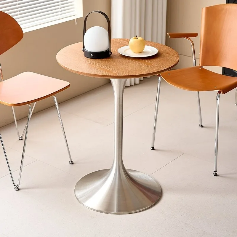 Nordic Round Solid Wood Dining Table with Metal Frame-Designer Tulip for Home Balcony Coffee Shop & Restaurant Use