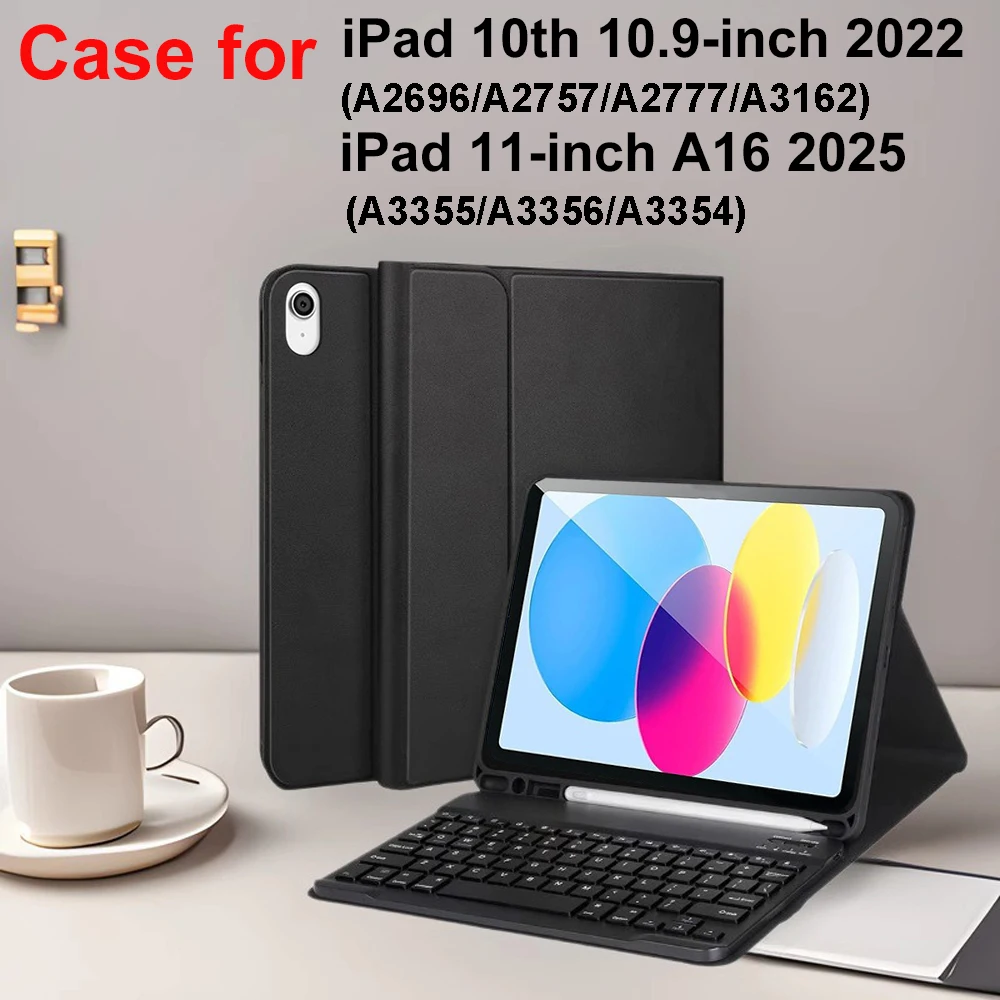 

Case for iPad A16 11 Inch 2025,Wireless Bluetooth Keyboard case for iPad 10th 10.9 Inch 2022,for iPad Smart Stand Cover
