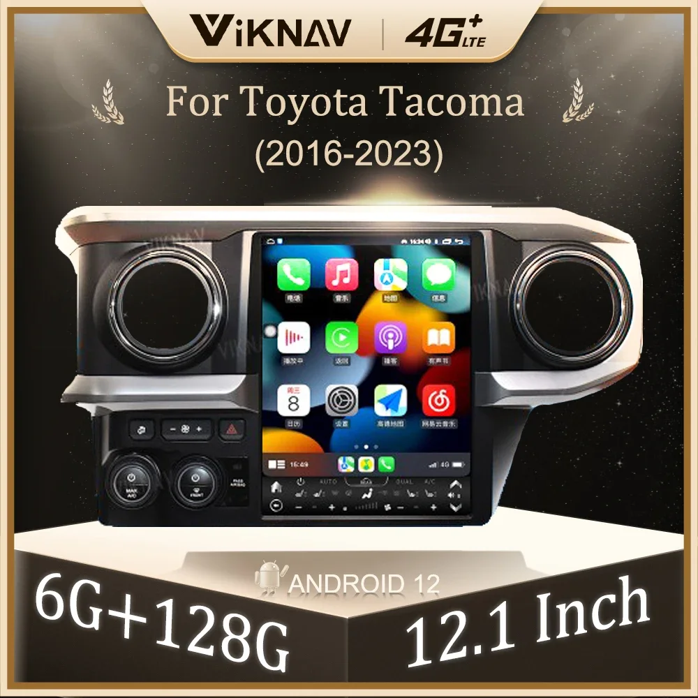 

12,1-дюймовый автомобильный радиоприемник Android 12 для Toyota Tacoma 2016-2023, GPS-навигация, Carplay, сенсорный экран, мультимедийный видеоплеер, головное устройство