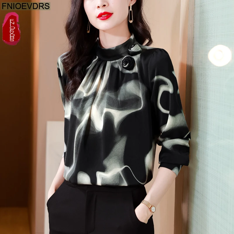 Elegante romântico design francês topos blusas femininas 2025 outono manga longa senhora do escritório gola apliques florais camisas retro