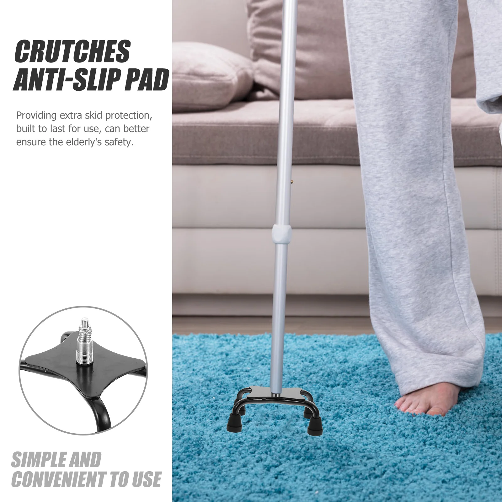 

Наконечник костыля, нескользящий сменный наконечник трости, 4-нога, четырехъядерная поддержка, прочный нескользящий чехол для ног для треккинговой палки, походная трость