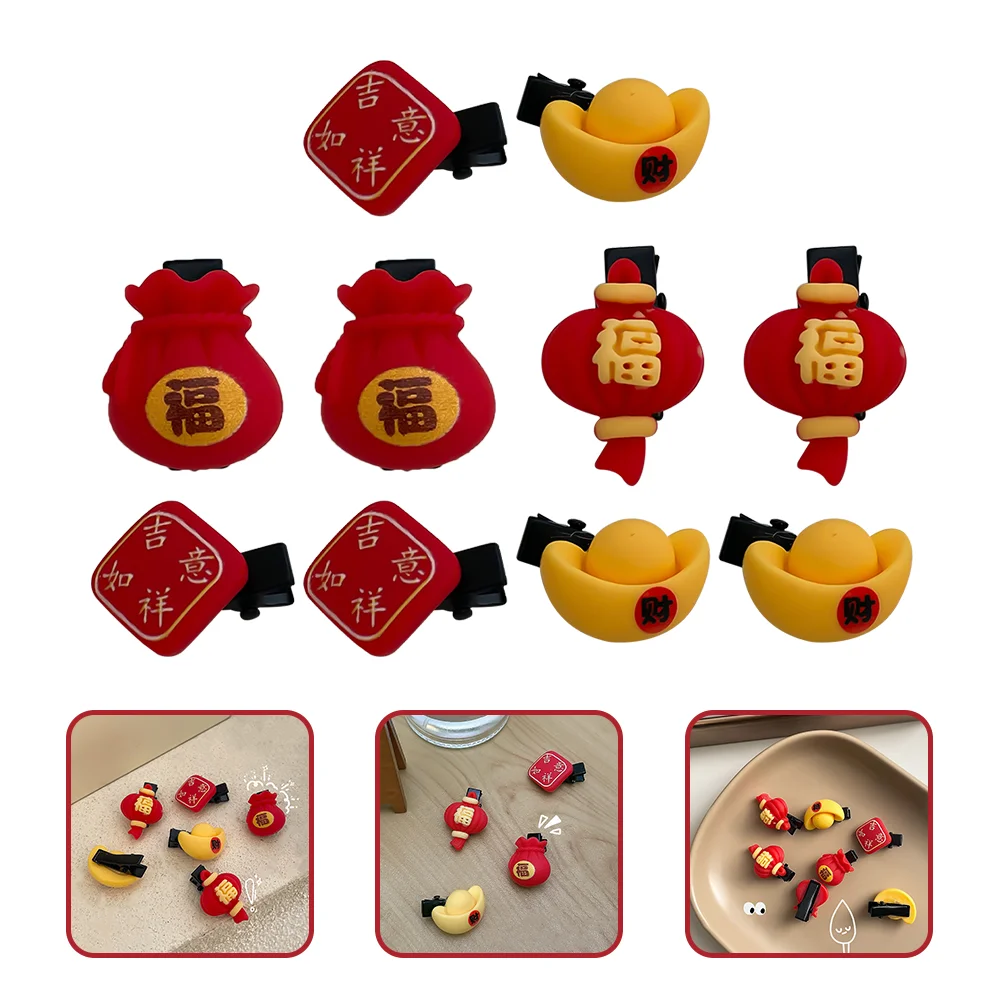 

10 Pcs New Year Hairpin Red Clip Spring Festival Girls Duck Billed Clips Chinese