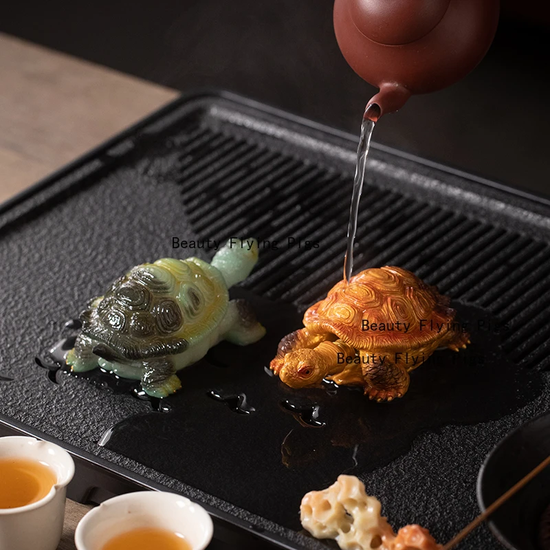 

Resin Creative Color Changing Turtle Tea Pet Ornament Animal Friendly Tea Tray Desktop Decoration Accessories