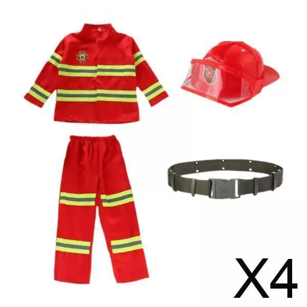 مجموعة أزياء رجال الإطفاء التظاهري للأطفال مع قبعة وحزام زي الهالوين للأطفال للأولاد والبنات #1