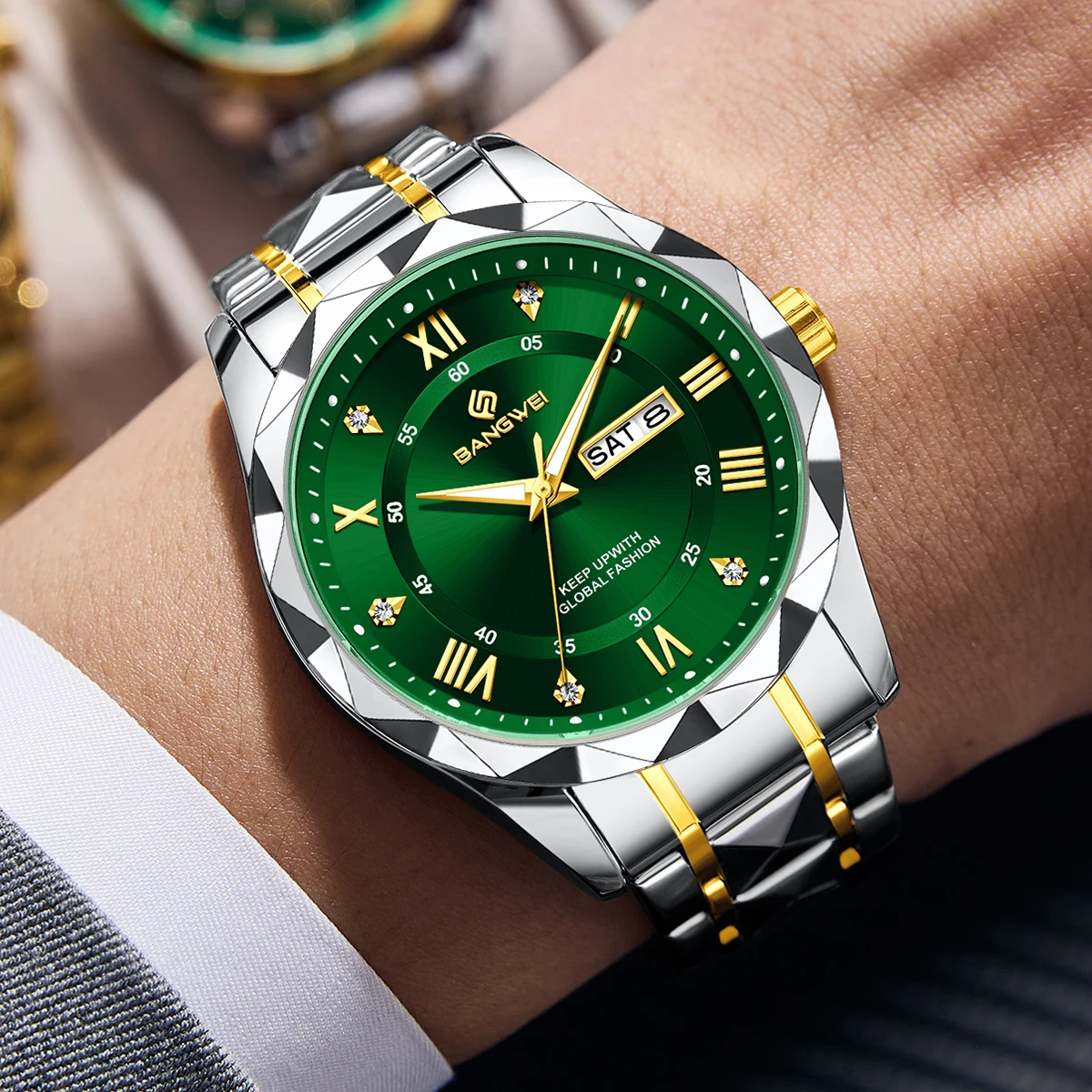 BANGWEI Fashion Luxury Stainless Steel Men Calendar Quartz Watch Mens Business Watches for Man Clock Reloj Hombre