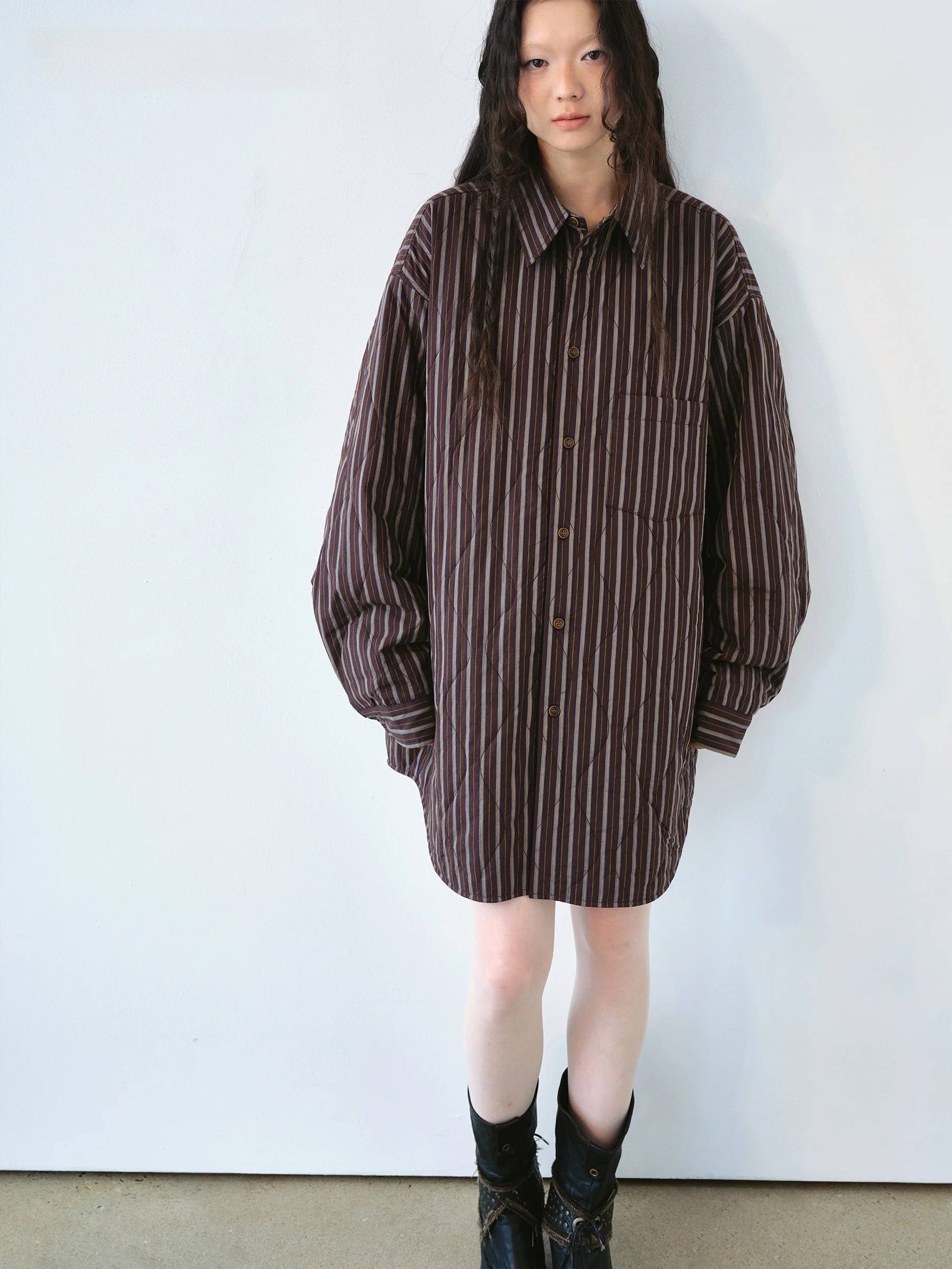 VERMO Retro Layered Color Atmosphere Wool Cotton Gourd Shaped Quilted Mid-Length Cotton Shirt Jacket Women's Fashion
