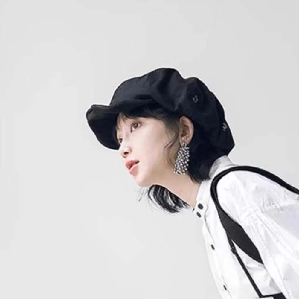 Asymmetric Cloud Beret Cap Big Head Circumference Street Style Retro Octagonal Hat Polyester Solid Color Women Artist Hat Autumn