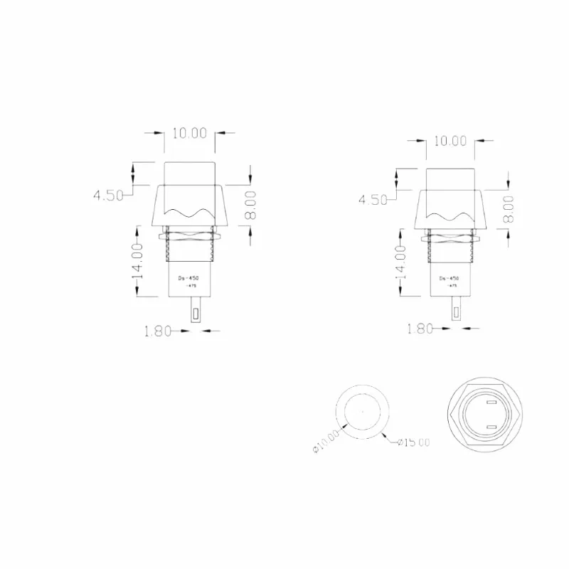 مفتاح زر DS-450 DS-451 بفتحة 10 مم، رأس مستدير، إعادة ضبط ذاتي، قفل ذاتي، مفتاح زر صغير الحجم #4
