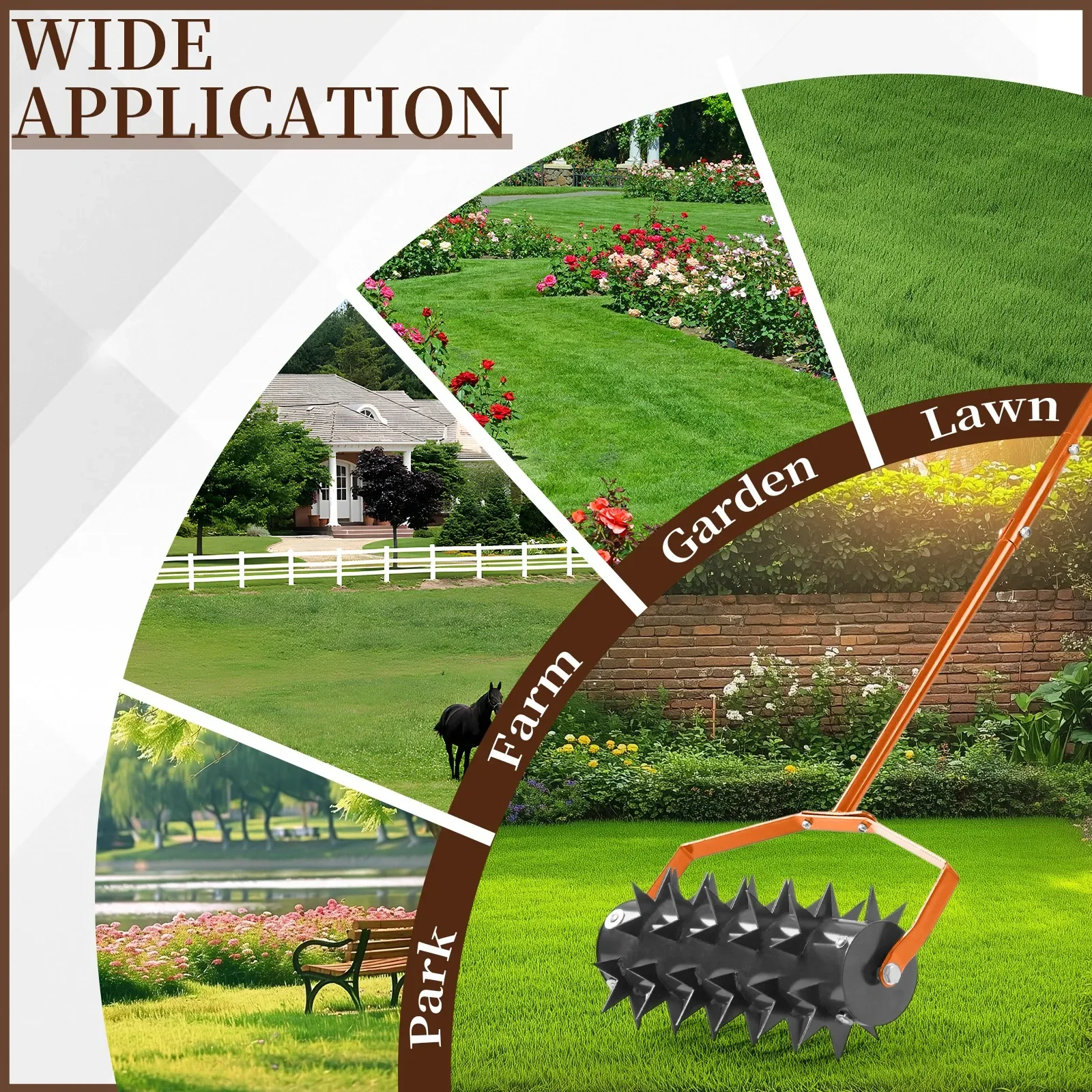 

18-дюймовый усиленный аэратор для газона на колесах с ручкой из стали для домашнего использования
