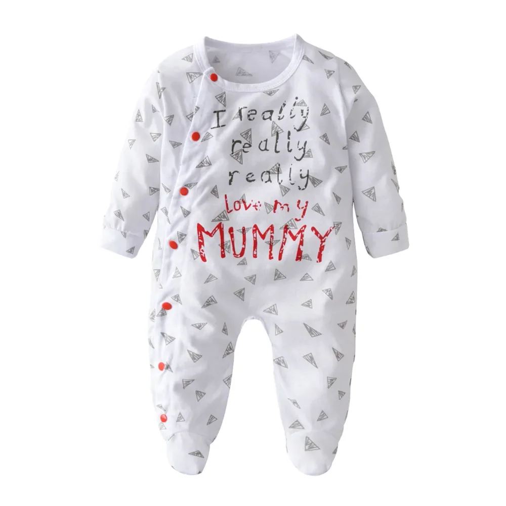 Newborn Infant Baby Girl Footed Romper Jumpsuit Spring Autumn Clothes Thin Cotton Long Sleeve Toddler Girl Letter Printed Onesie