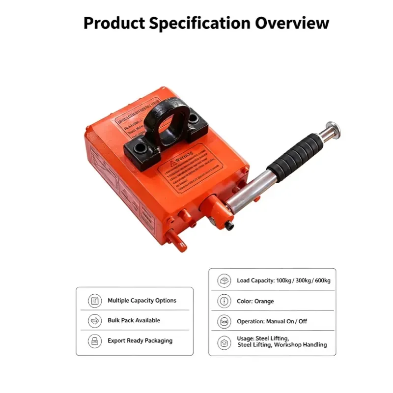 for One-handed Operation Permanent Magnet Crane 100kg Lifting Capacity Industrial Metal Magnetic Spreader