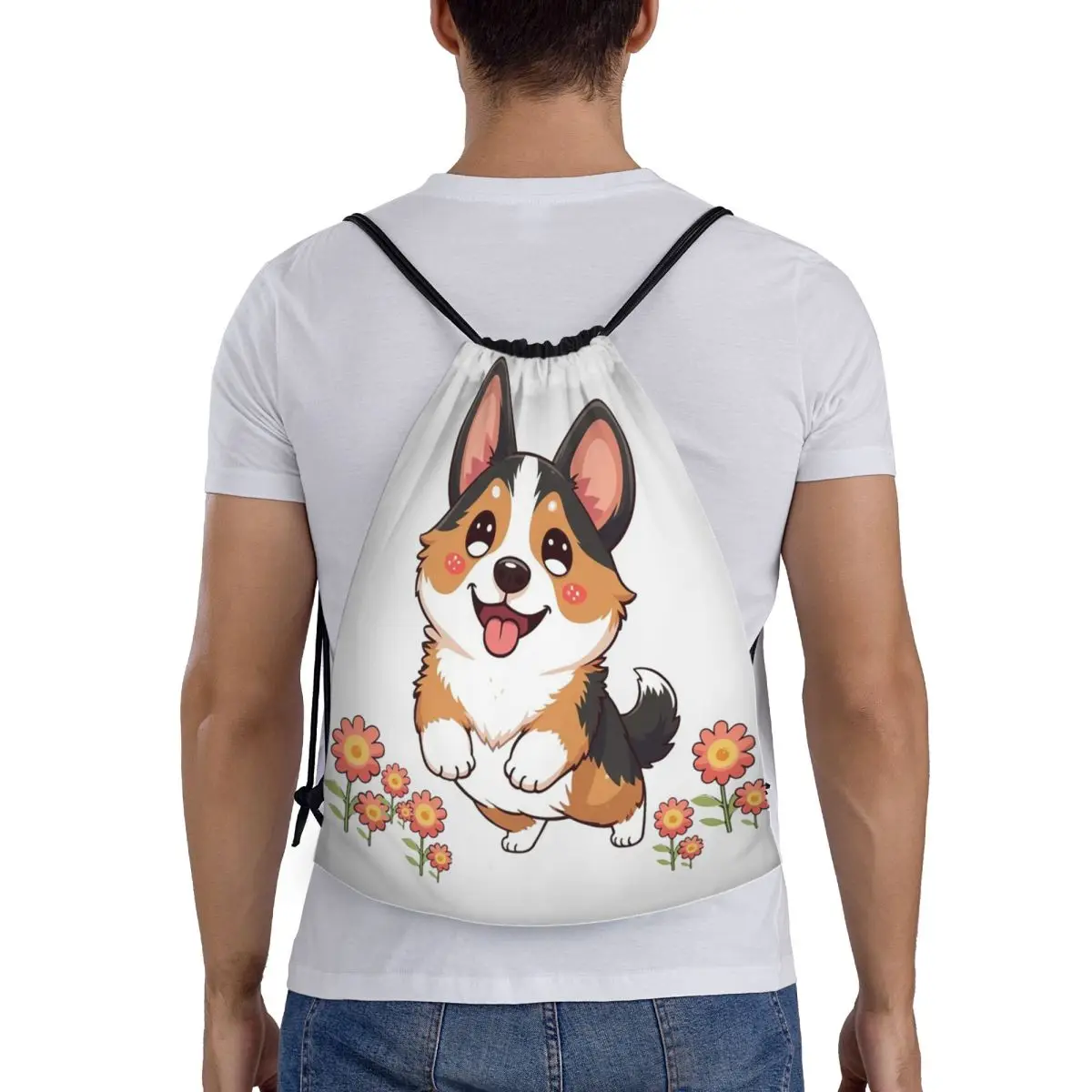 

Рюкзаки Kawaii Tricolor Corgi In The Garden, портативные сумки на шнурке, спортивные сумки, сумки для книг, сумки для путешествий, студенческие сумки