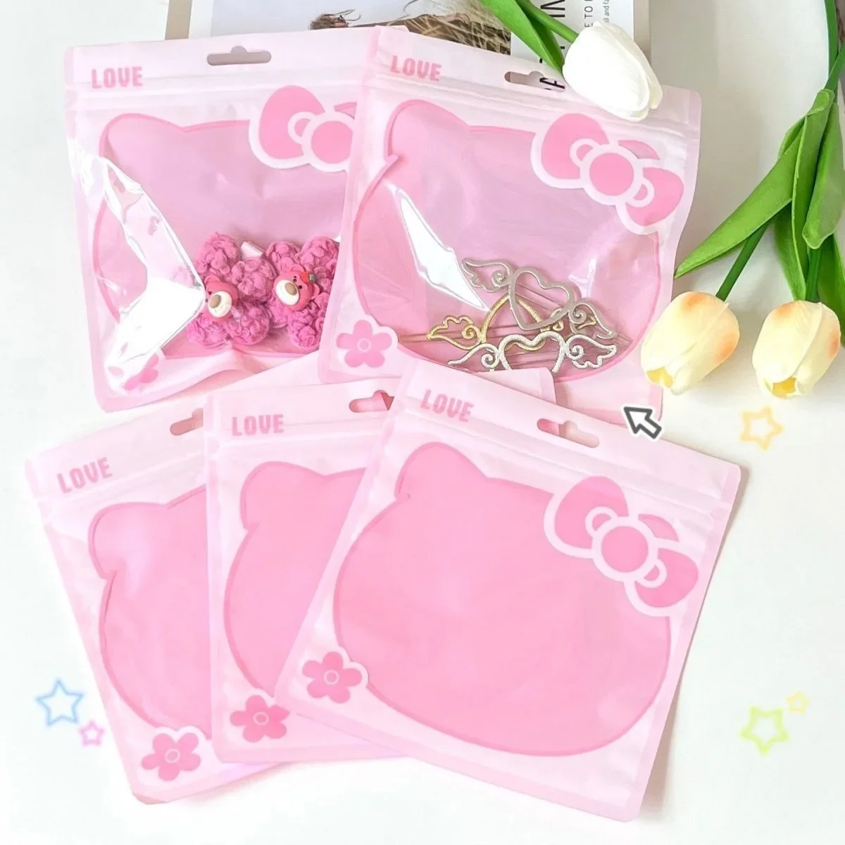 10pcs Kawaii HelloKittys Ziplock Bag Stylish and Simple Accessories Cosmetic Nail Art Wrapping Bag Cute Things for Girls Sanrios