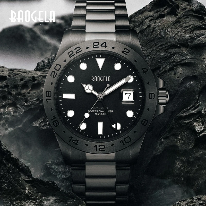 BAOGELA New Men Luxury Watch 304 Stainless Steel Luminous Dial 50M Diving Fashion Couples Sport Watch Swiss Movement Wristwatch