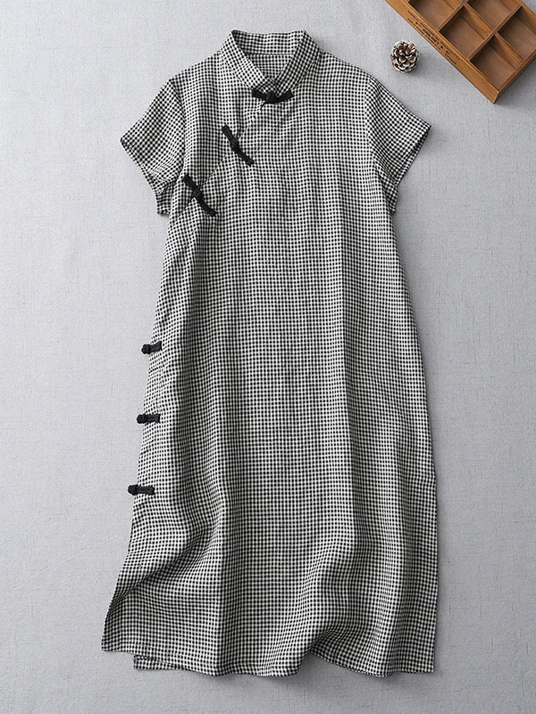 

Женская рубашка в клетку из хлопка в стиле ретро, с воротником-стойкой, на пуговицах, с флаговым принтом, для повседневной носки, из других материалов, с узором