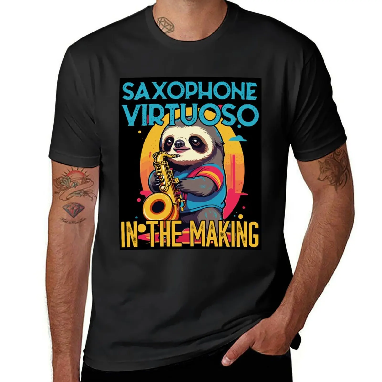 Funny Saxophone Sloth Jazz Music Design T-Shirt Aesthetic clothing vintage graphics oversized mens t shirts