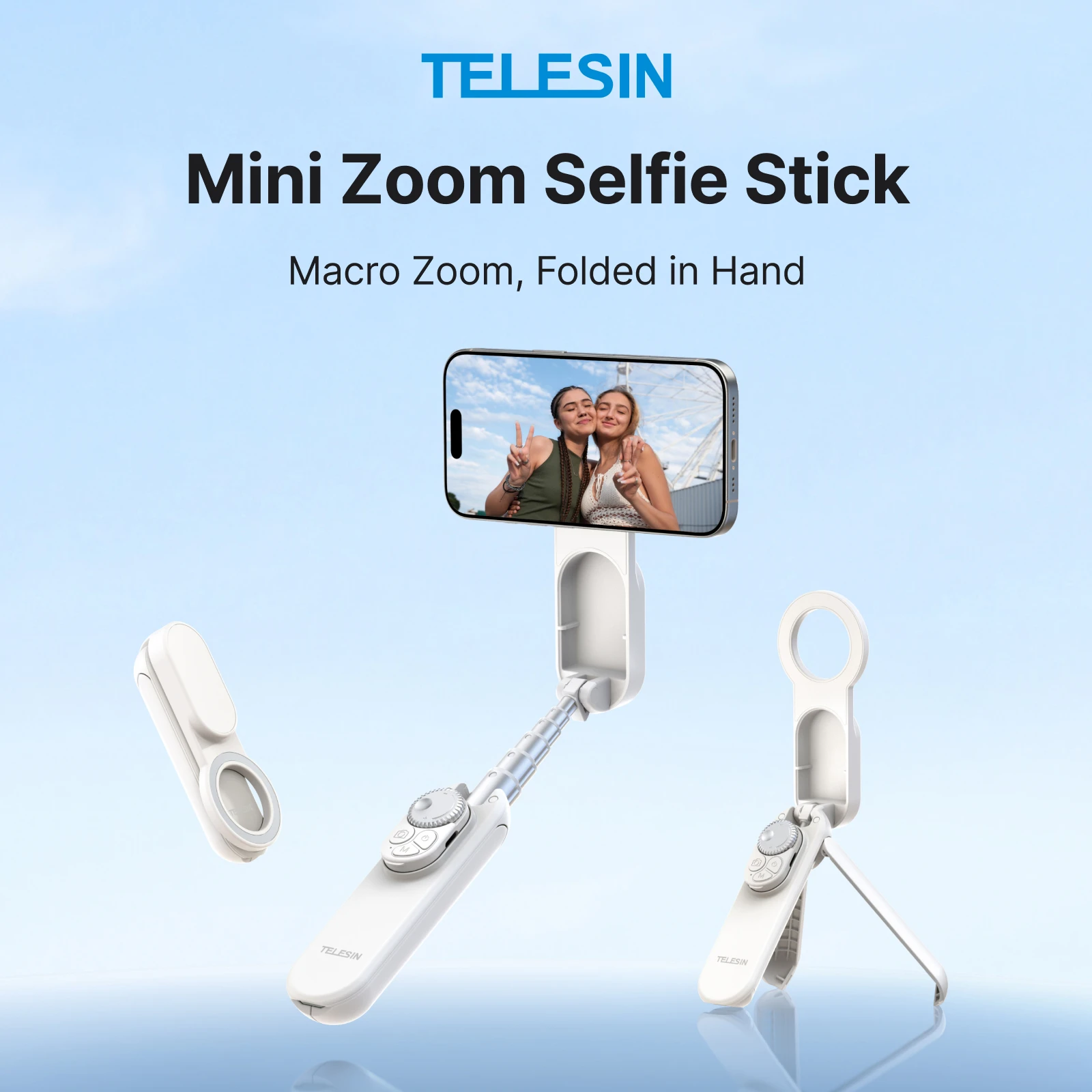 TELESIN 2-in-1 Magnetic Selfie Stick and Mini Tripod: Lightweight Aluminum Alloy Pole Extends Up To 0.6m