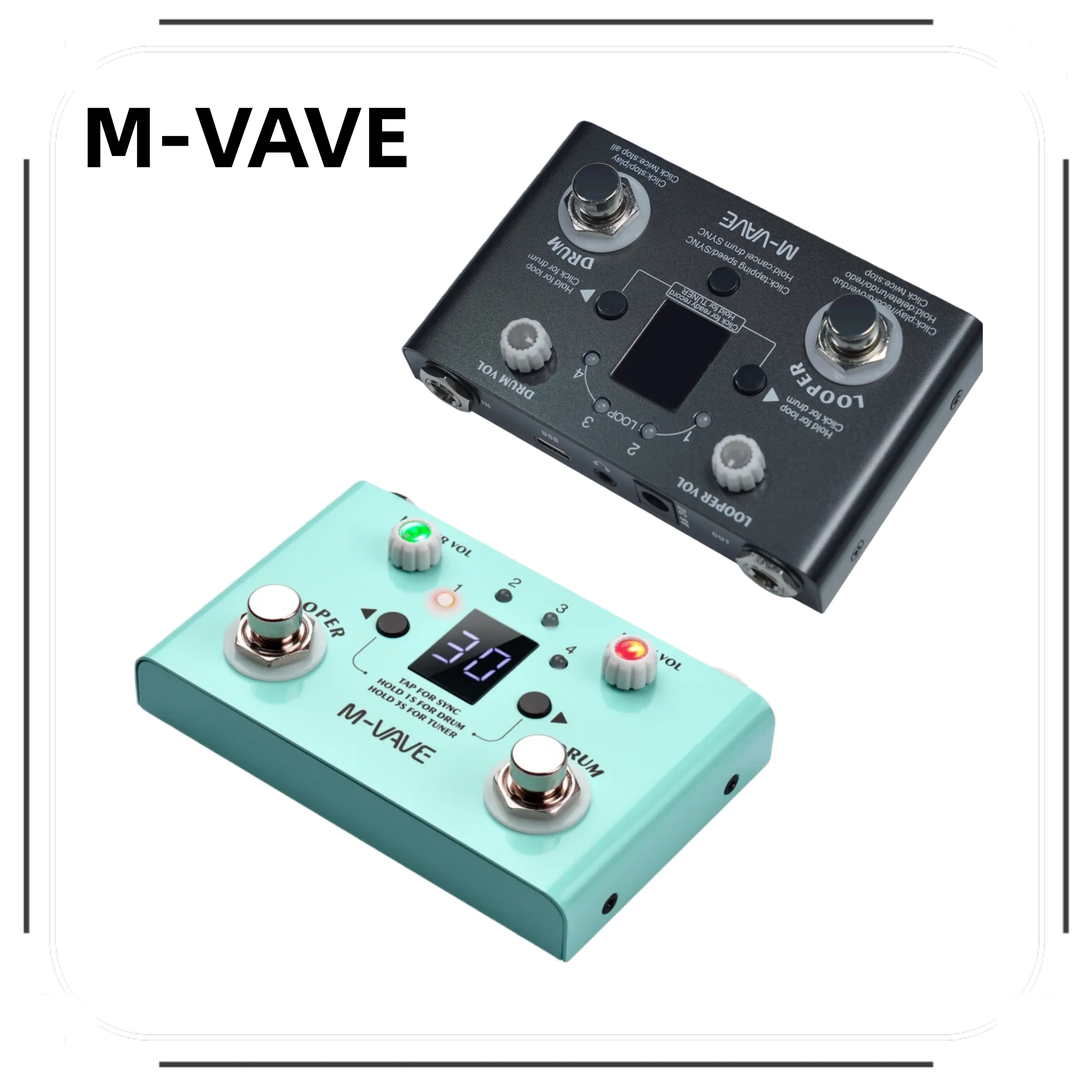 M-vave Lost Tempo V2 Drum Machine & Looper Guitar Effect Pedal, Built-in 30 Drums 11-Min Recording High Precision Tuner
