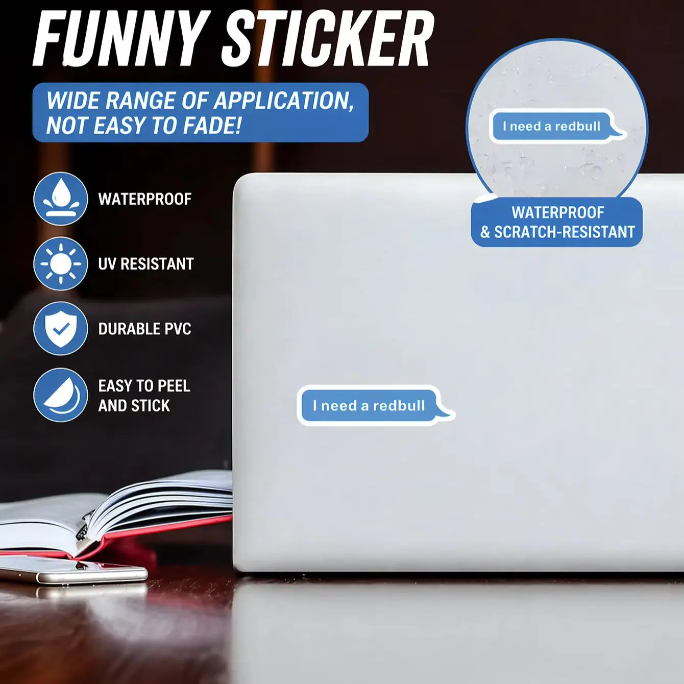 

Funny Blue Text Bubble Sticker Waterproof Pvc Laptop Phone Bottle Decal Uv Resistant Easy Peel Gift