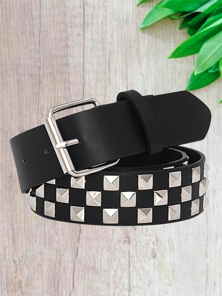 Shiny Pyramid Fashion Rivet Belt Men&Women's Studded Belt Punk Rock With Pin Buckle 3.8 CM Width