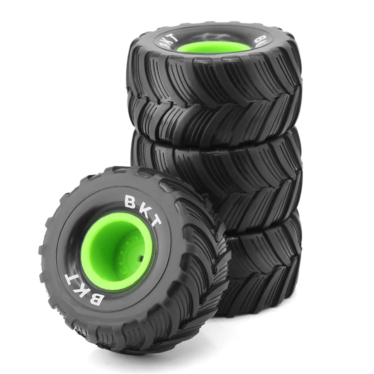 4Pcs 100mm 1/10 Monster Truck Buggy Tires Wheel 12mm Hex for 1/18 Losi Mini LMT RC Car Upgrade Parts, Green