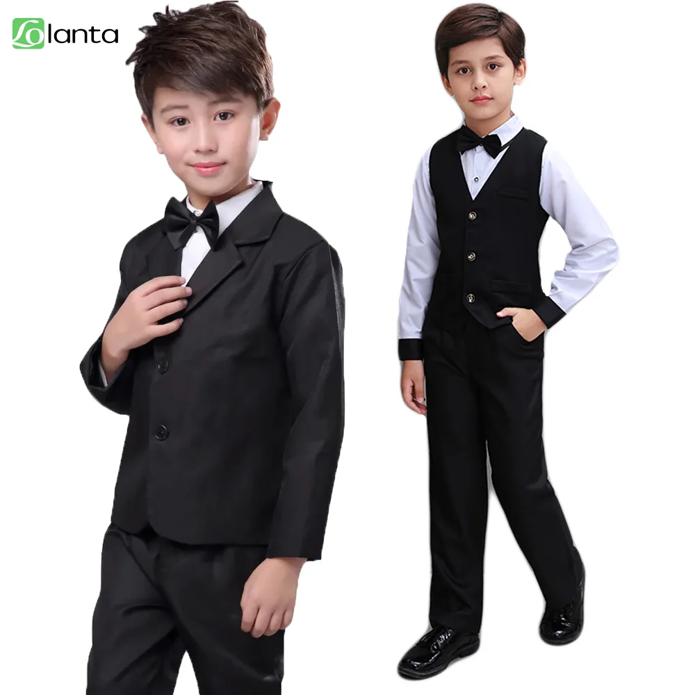 LOlanta 4Pcs/5Pcs Kids Boys Formal Vest Suits Child Clothes Sets Wedding Piano Performance Outfits 3-12 Years