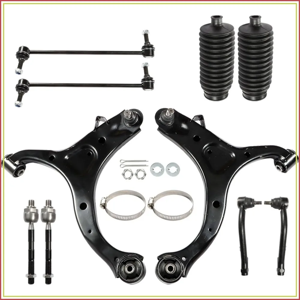 

10Pc Front Suspension Kit Control Arms Ball Joints Tie Rods Sway Bar Links for Santa Fe 2007-2012