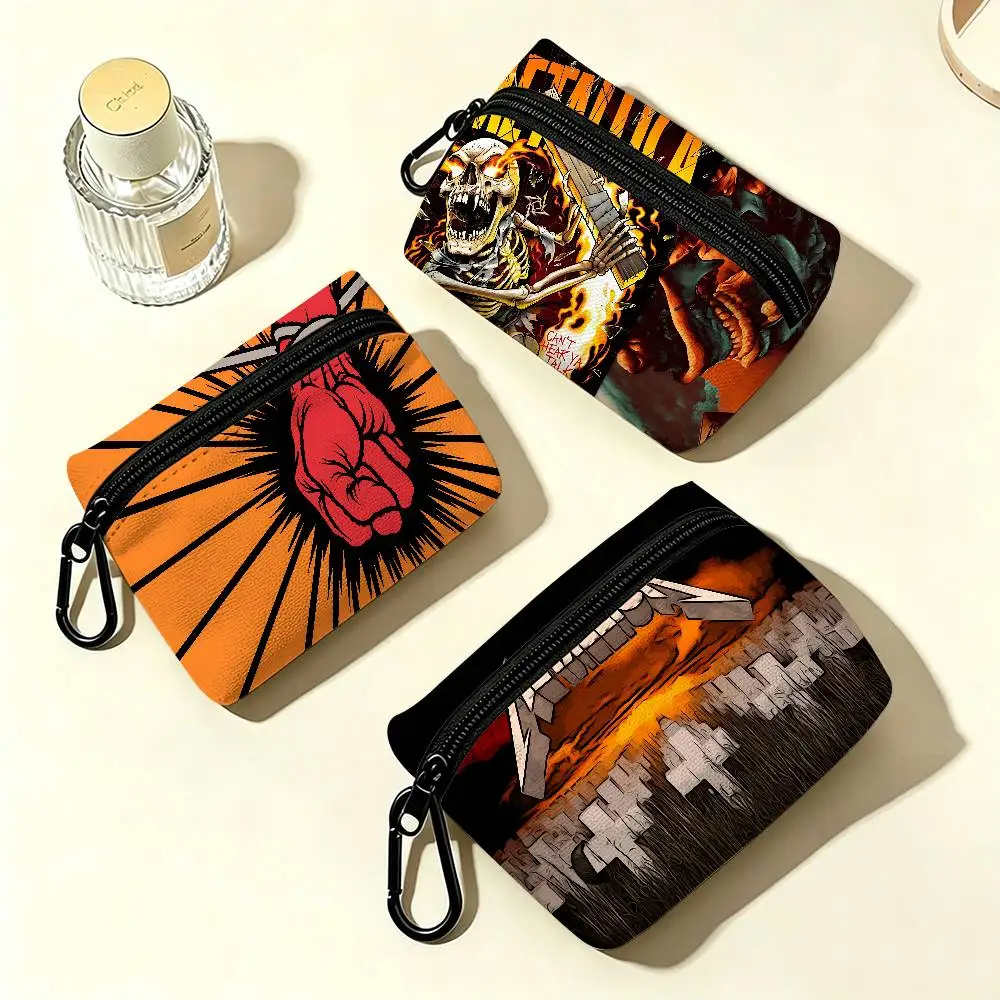 Classic Heavy Band M-Metallica Lightweight Oxford Fabric Coin Purse With Black Carabiner Hook Card Holder Earphone Storage Pouch