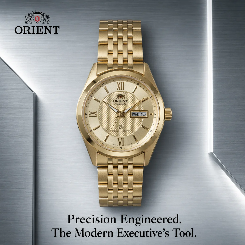 Orient Men Dual Day Date Automatic Mechanical Watch Roman Numerals Stainless Steel Bracelet Business Wristwatch