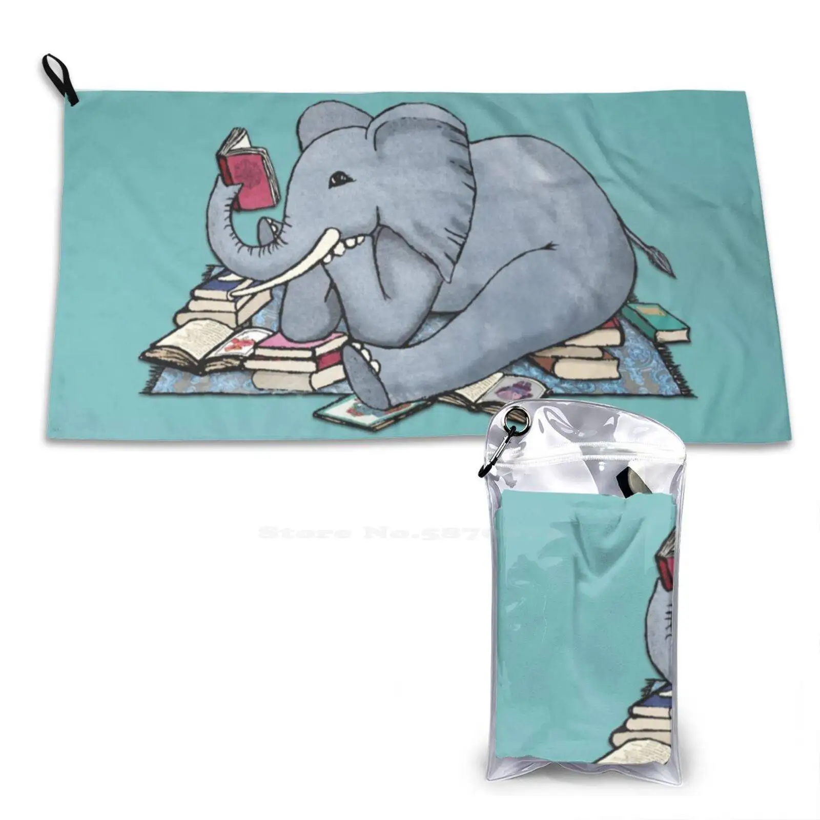 The Best Thing About Rainy Days Beach Towels Quick-Drying Sports Towels Books Grey Blue Teal Turquoise Cute Elephants Animals