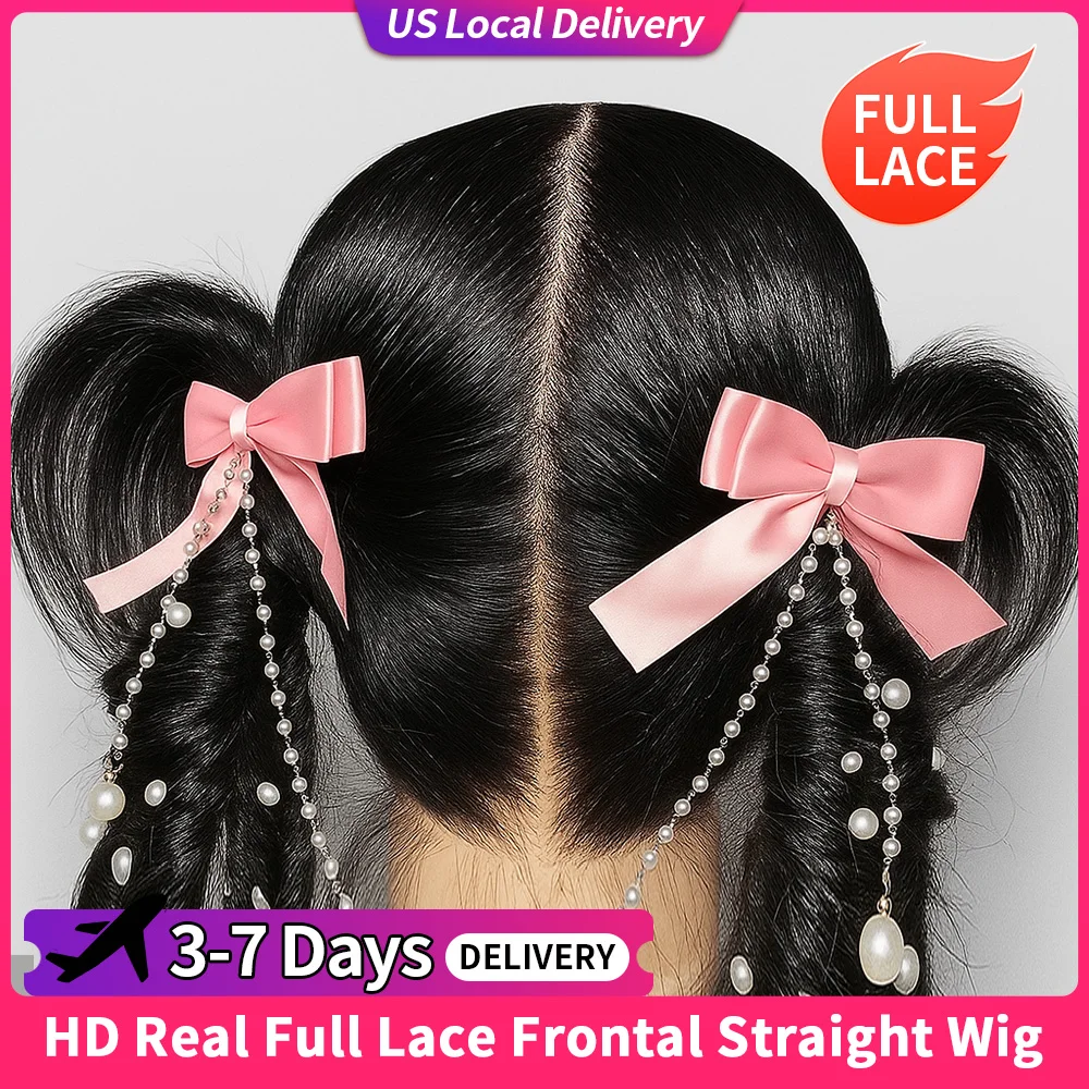 250 Density Straight FULL Real SKINLIKE HD Lace Front Wigs Human Hair Pre Plucked Bleached Tiny Knots Glueless Lace Wig