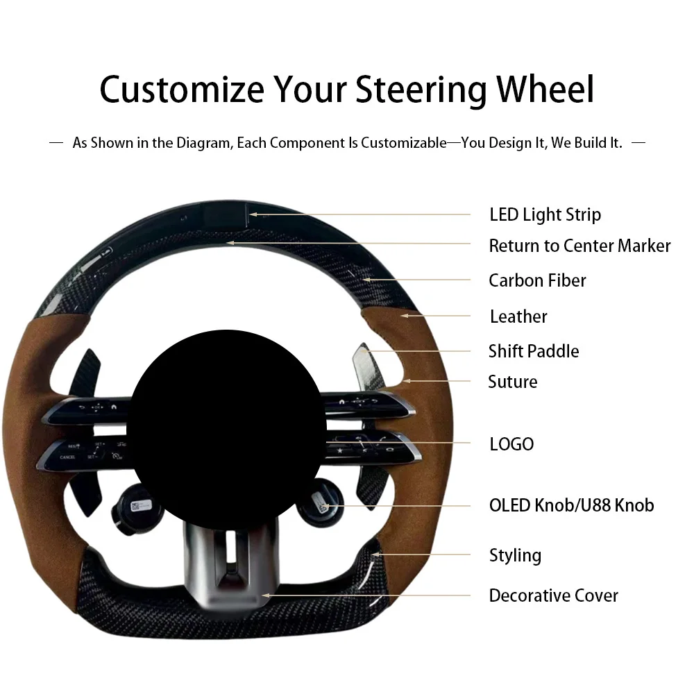 Wholesale Beige Perforated Genuine Leather Sports Steering Wheel 3/4 Spokes for W204 W205 W167 W213 W222 W207 W212