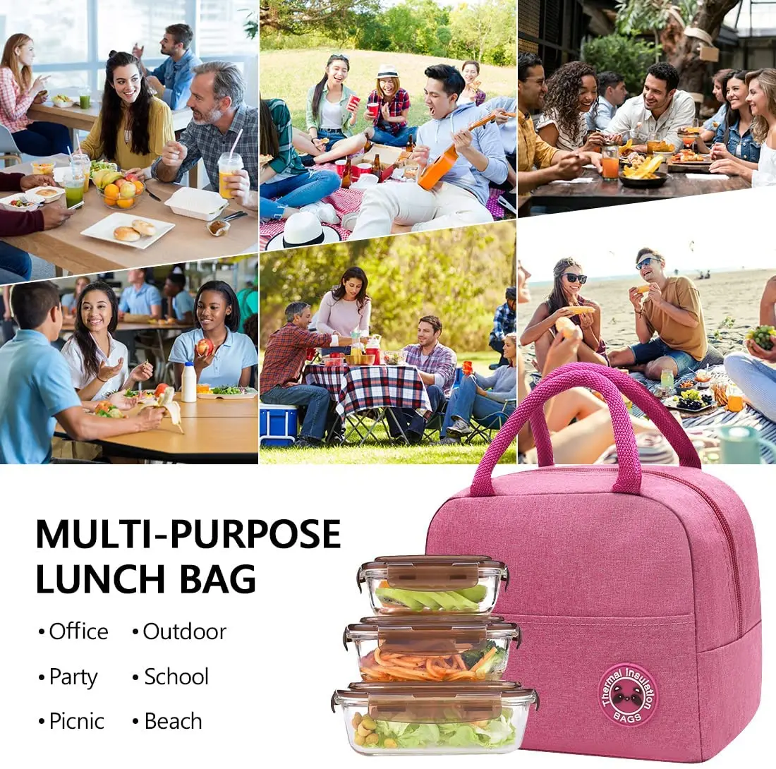 Bolsa de almuerzo portátil, bolsa térmica aislada con imagen blanca impresa, bolsa térmica para comida, Picnic, bolsa de almuerzo para mujeres, niñas y niños, bolsa Bento