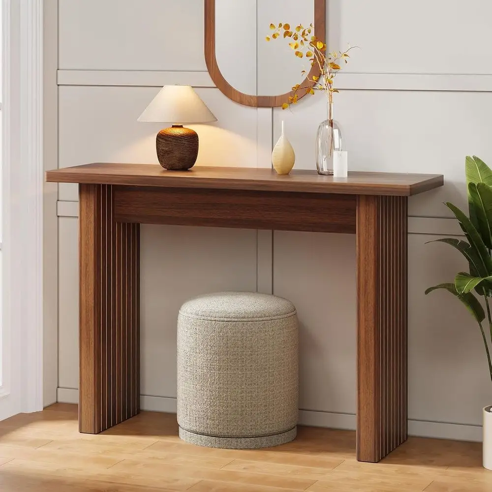Narrow Entryway Table, 43.3 Long Wood Couch Table Behind Sofa Skinny Living Room Hallway Entrance, Walnut