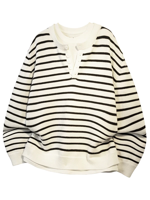 

Retro Striped Men's Sweater Loose Fit Long Sve Overhead Knitwear Casual Sle Autumn Faion Lazy Sle Henry Collar Sweater