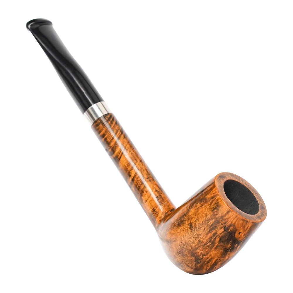 MUXIANG Classic Liverpool Briar Smoking Pipe Silver Band Black Cumberland Stem 3mm Draught Handcrafted Straight Tobacco Pipe